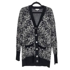 Equipment Femme Wool Cashmere Animal Print Cardigan Sweater Sz M Black Gray